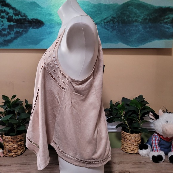 JOA Los Angeles Suede Feel Halter Neck Cutout Tassel Tank Top Size L new western - Picture 4 of 9